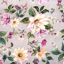 100% Baumwolle Magnolienblüten bunt auf schmutzig rosa Hintergrund - 220cm