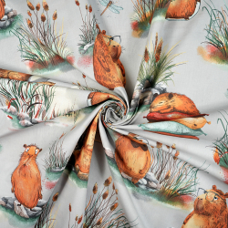 100% Baumwolle Capybara auf grauem Hintergrund