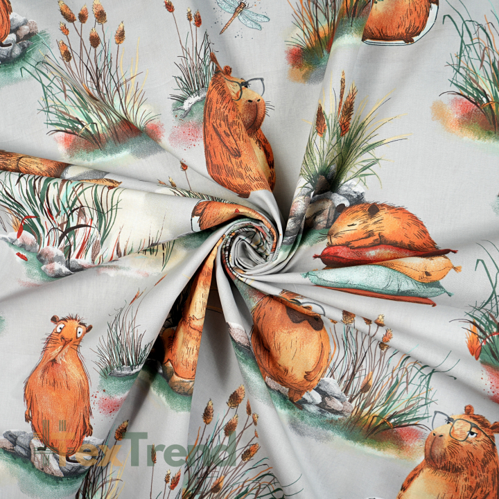 100% Baumwolle Capybara auf grauem Hintergrund