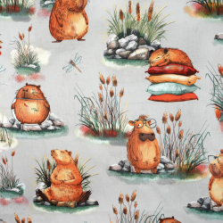 100% Baumwolle Capybara auf grauem Hintergrund