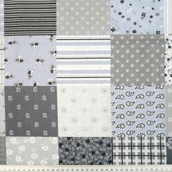 100 % Baumwolle Patchwork Blumen grau-blau