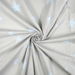 100% Baumwolle blaue Sterne auf grauem Hintergrund