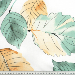 100% Baumwolle braun-grüne Blätter auf weißem Hintergrund - 220cm