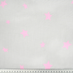 100% Baumwolle mit rosa Sternen auf grauem Hintergrund