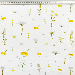 100% Baumwolle mit gelben Wildblumen auf weißem Hintergrund - 220cm