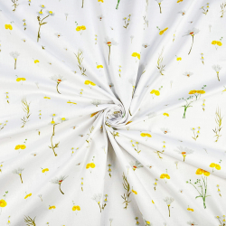 100% Baumwolle mit gelben Wildblumen auf weißem Hintergrund - 220cm
