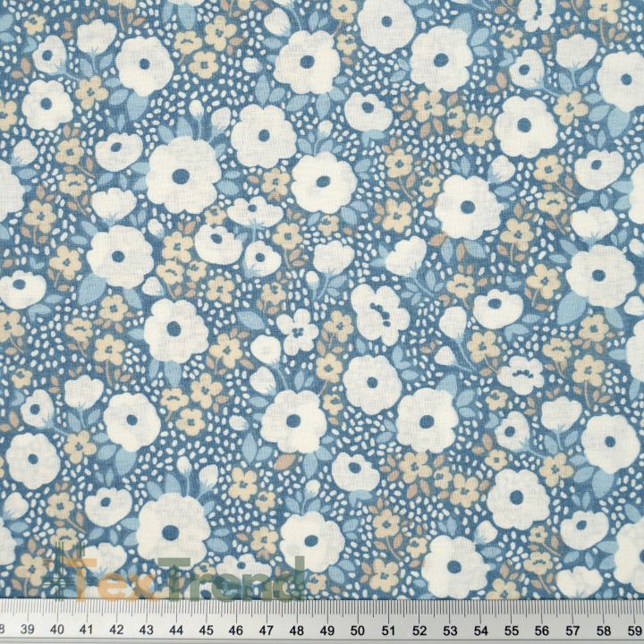100% Baumwolle Ecru Blumenmuster auf Jeanshintergrund - 220cm