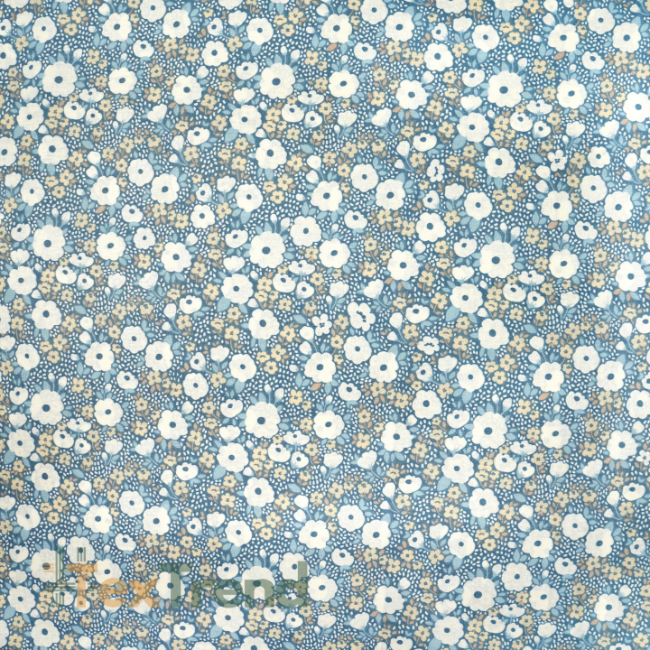 100% Baumwolle Ecru Blumenmuster auf Jeanshintergrund - 220cm