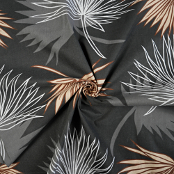 100% Baumwolle große Palmenblätter auf grauem Hintergrund - 220cm