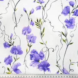 100% Baumwolle lila Blumen auf weißen Hintergrund