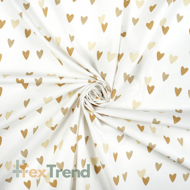 100% Baumwolle Herzen beige-braun auf weißem Hintergrund