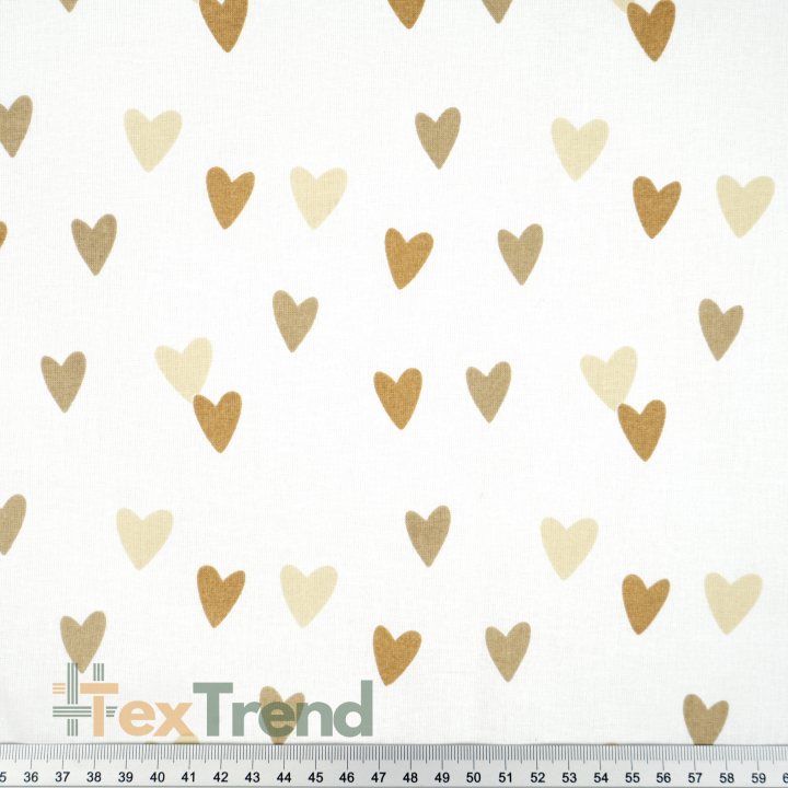 100% Baumwolle Herzen beige-braun auf weißem Hintergrund