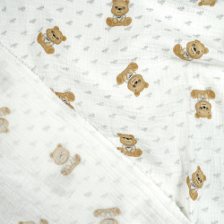 Musselin Double Gauze mit bedruckten Teddy-Bären in Beige