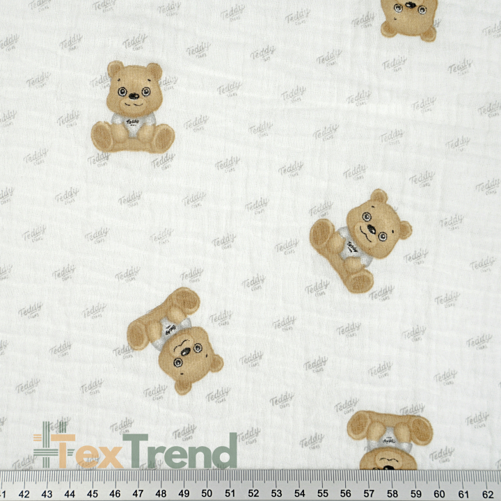 Musselin Double Gauze mit bedruckten Teddy-Bären in Beige