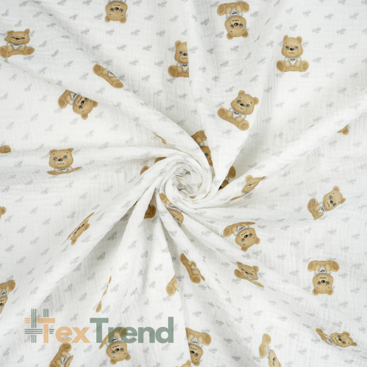 Musselin Double Gauze mit bedruckten Teddy-Bären in Beige