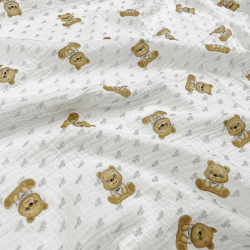 Musselin Double Gauze mit bedruckten Teddy-Bären in Beige
