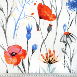 100% Baumwolle Mohnblumen und Kornblumen groß auf weißem Hintergrund