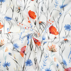 100% Baumwolle Mohnblumen und Kornblumen groß auf weißem Hintergrund