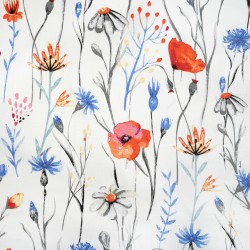 100% Baumwolle Mohnblumen und Kornblumen groß auf weißem Hintergrund