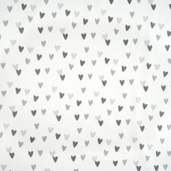 100% Baumwolle graue Herzen auf weißem Hintergrund