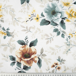 100% Baumwolle Blumen in Braun-Salbei auf weißem Hintergrund