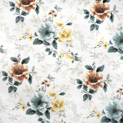 100% Baumwolle Blumen in Braun-Salbei auf weißem Hintergrund