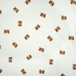 Musselin Double Gauze mit braunen Bärenköpfen