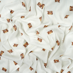 Musselin Double Gauze mit braunen Bärenköpfen