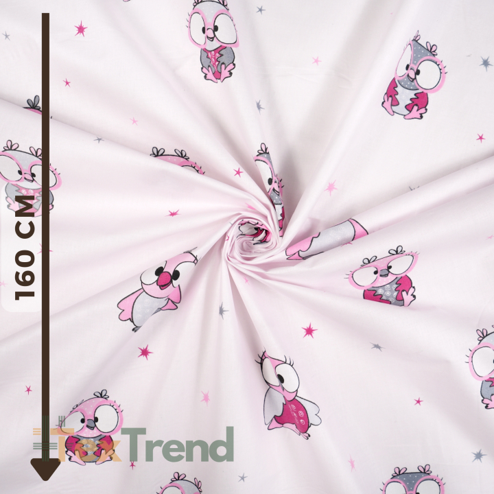 100% Baumwolle rosa Eulen auf hellrosa Hintergrund