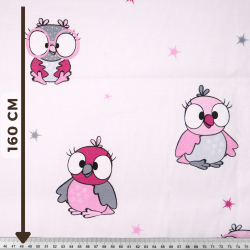 100% Baumwolle rosa Eulen auf hellrosa Hintergrund