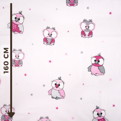 100% Baumwolle rosa Eulen auf hellrosa Hintergrund