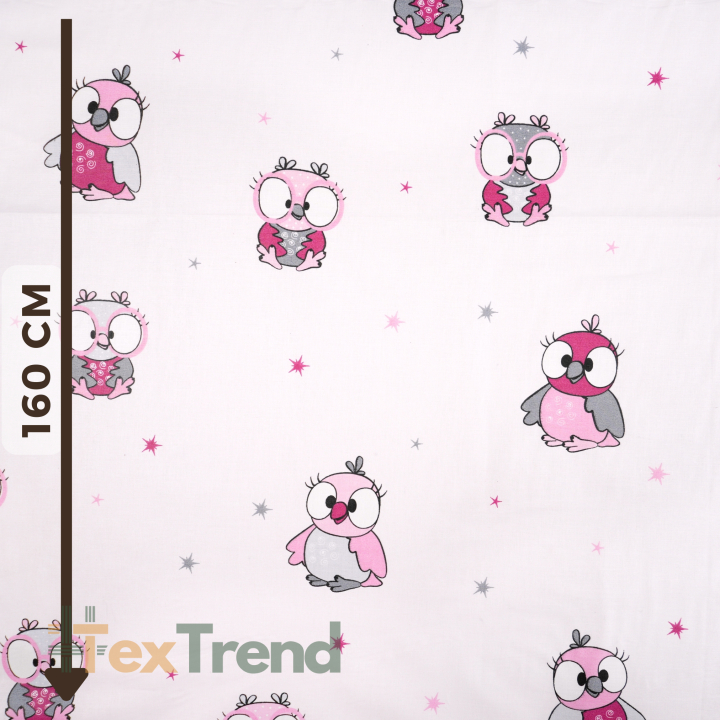 100% Baumwolle rosa Eulen auf hellrosa Hintergrund