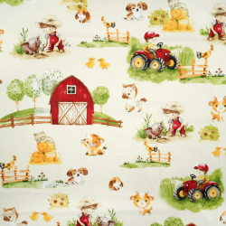 100% Baumwolle große rote Farm auf ecrufarbenem Hintergrund