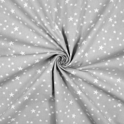 100% Baumwolle kleine und große weiße Sterne auf grauem Hintergrund