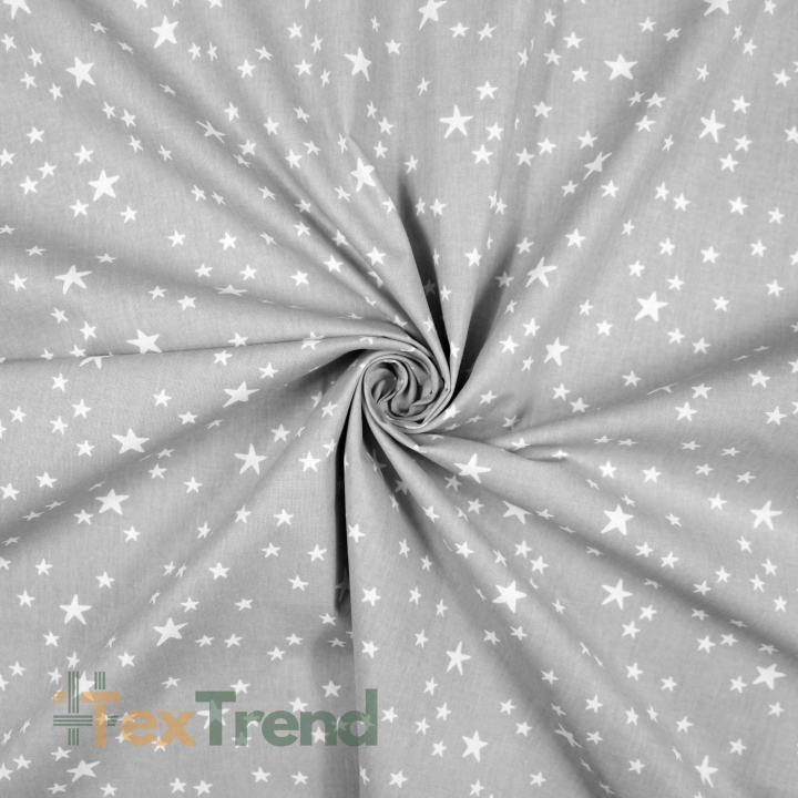 100% Baumwolle kleine und große weiße Sterne auf grauem Hintergrund