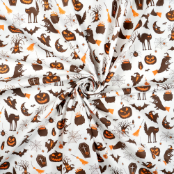 100% Baumwolle Halloween Muster braun-orange auf weißem Hintergrund