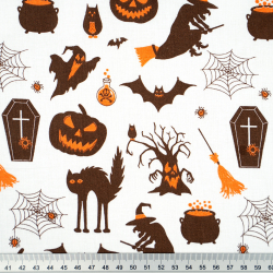 100% Baumwolle Halloween Muster braun-orange auf weißem Hintergrund