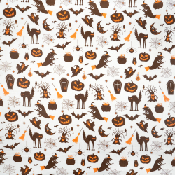 100% Baumwolle Halloween Muster braun-orange auf weißem Hintergrund