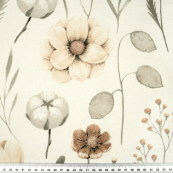 100% Baumwolle mit Baumwollblüten und beigen Magnolien auf ecrufarbenem Hintergrund - 220 cm