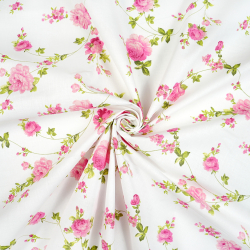 100% Baumwolle Blumen Rosen an Ranken auf weißem Hintergrund - 220cm