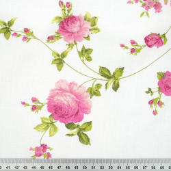 100% Baumwolle Blumen Rosen an Ranken auf weißem Hintergrund - 220cm