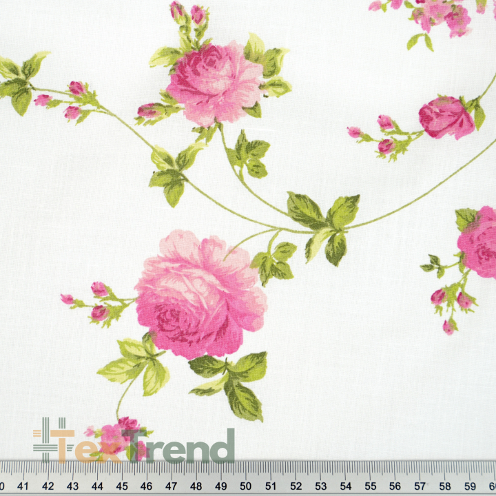 100% Baumwolle Blumen Rosen an Ranken auf weißem Hintergrund - 220cm