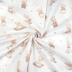 100% Baumwolle Baby Bären beige mit grauen Sternen auf weißem Hintergrund