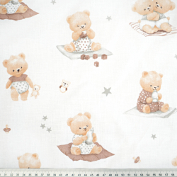 100% Baumwolle Baby Bären beige mit grauen Sternen auf weißem Hintergrund