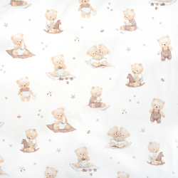 100% Baumwolle Baby Bären beige mit grauen Sternen auf weißem Hintergrund