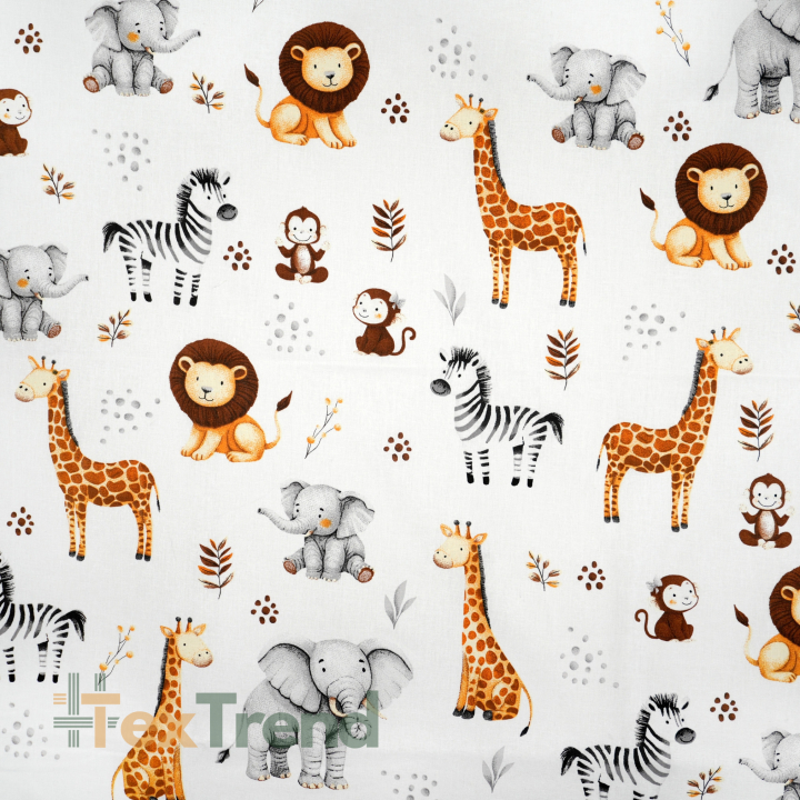 100% Baumwolle afrikanische Tiere auf weißem Hintergrund