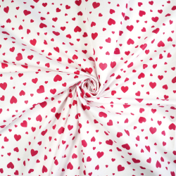 100% Baumwolle kleine und große rote Herzen auf weißem Hintergrund