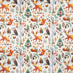 100% Baumwolle Tiere im herbstlichen Wald auf weißem Hintergrund