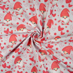 100% Baumwolle Gnome mit Herzen auf grauem Hintergrund