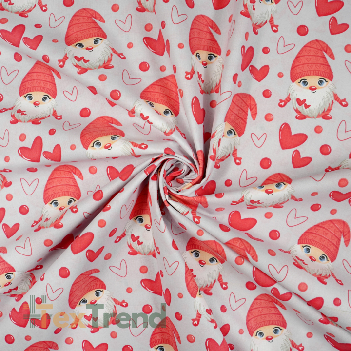 100% Baumwolle Gnome mit Herzen auf grauem Hintergrund
